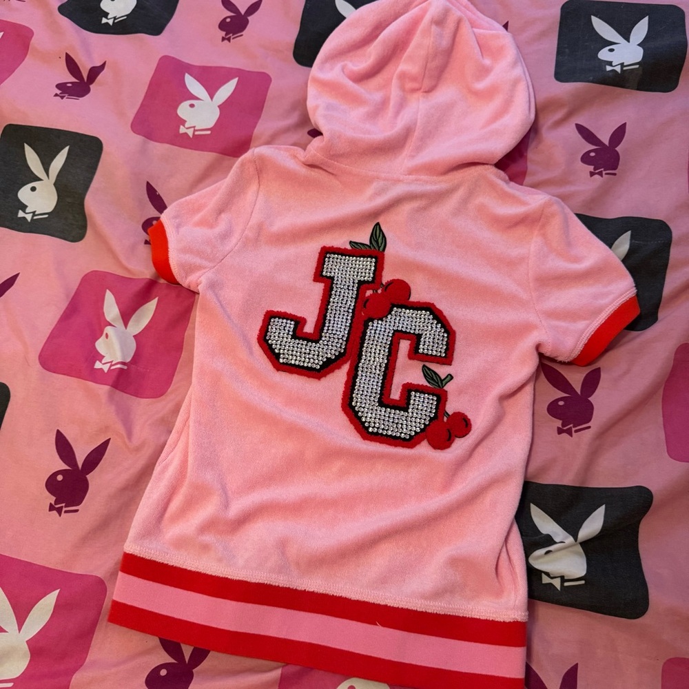 Juicy Couture Pink and Red Hoodie with Varsity JC Logo
